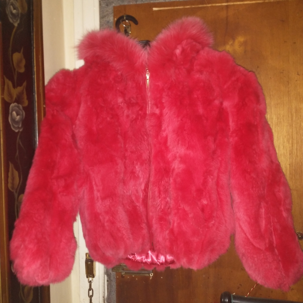 Gently used  100% Rex rabbit fur bomber jacket with hood